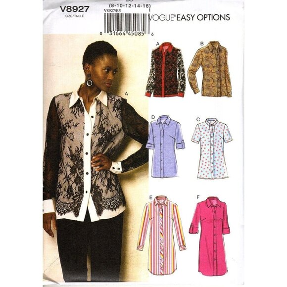Vogue V8927 Misses 8 to 16 Shirt, Top, Blouse, Tunic Uncut Sewing Pattern 2021 - Picture 1 of 2